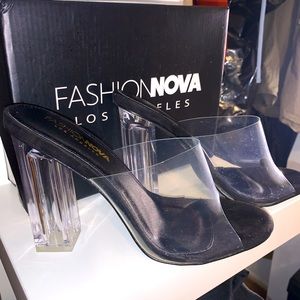 🥀🖤 SALE Fashionnova Black Clear Mule Heels (3.5in Heel; Size 7.5 Women’s) 🖤🥀